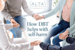 Support group practicing DBT skills for self-harm recovery